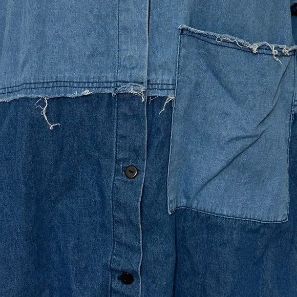 Zara Trafaluc Patchwork Denim Shirt Frayed Hem Y2K XS - Picture 5 of 6